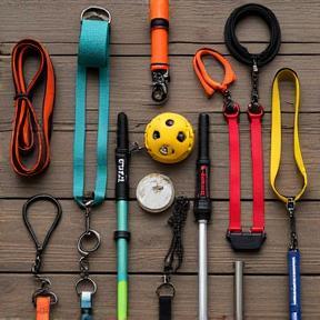 Selection of high-quality dog training leads and agility accessories